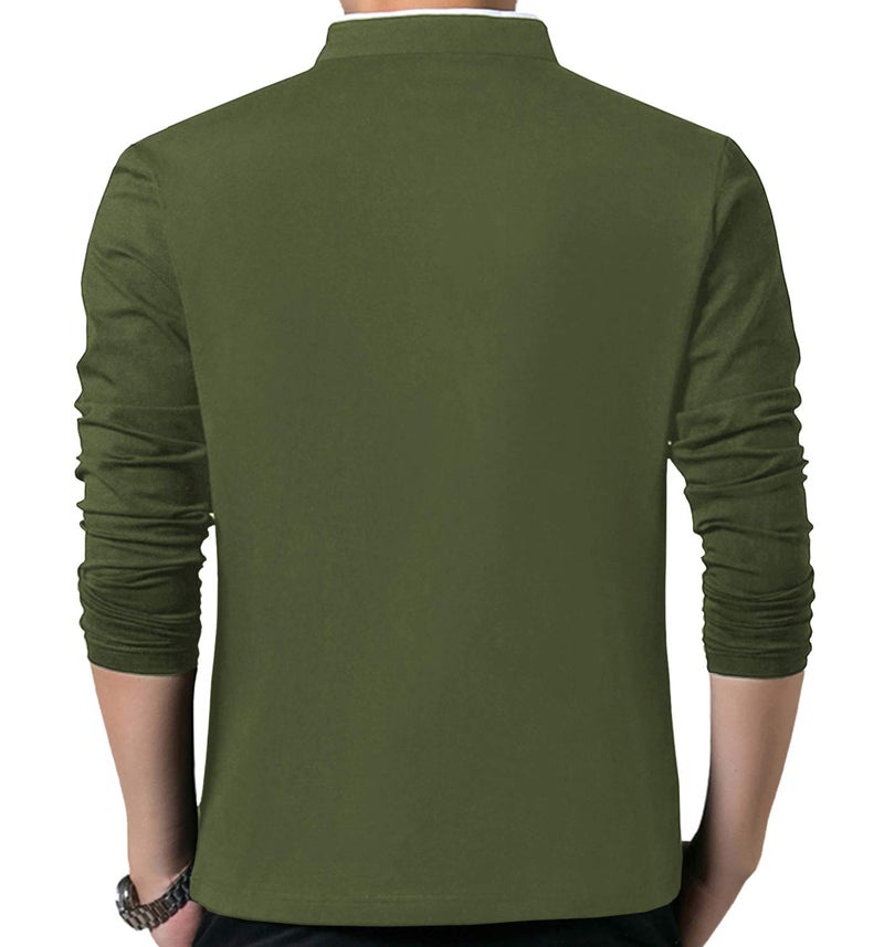 KUYIGO Men's Casual Slim Fit Shirts Long Sleeve Polo Mandarin Collared St Patrick's Day T-Shirts Army Green Small - Image 5